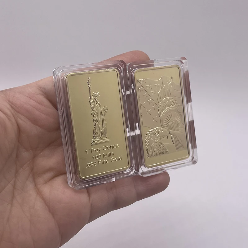 1 Troy Ounce 100 Mills .999 Fine Gold Plated American Eagle Statue Of Liberty Bullion Bar For Nice Gift