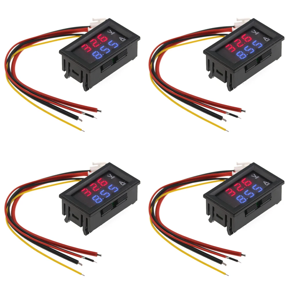 

LED Digital Volt Meter Set of 4 Measures DC Voltage up to 100V and Current up to 50A Includes Protective Shunt