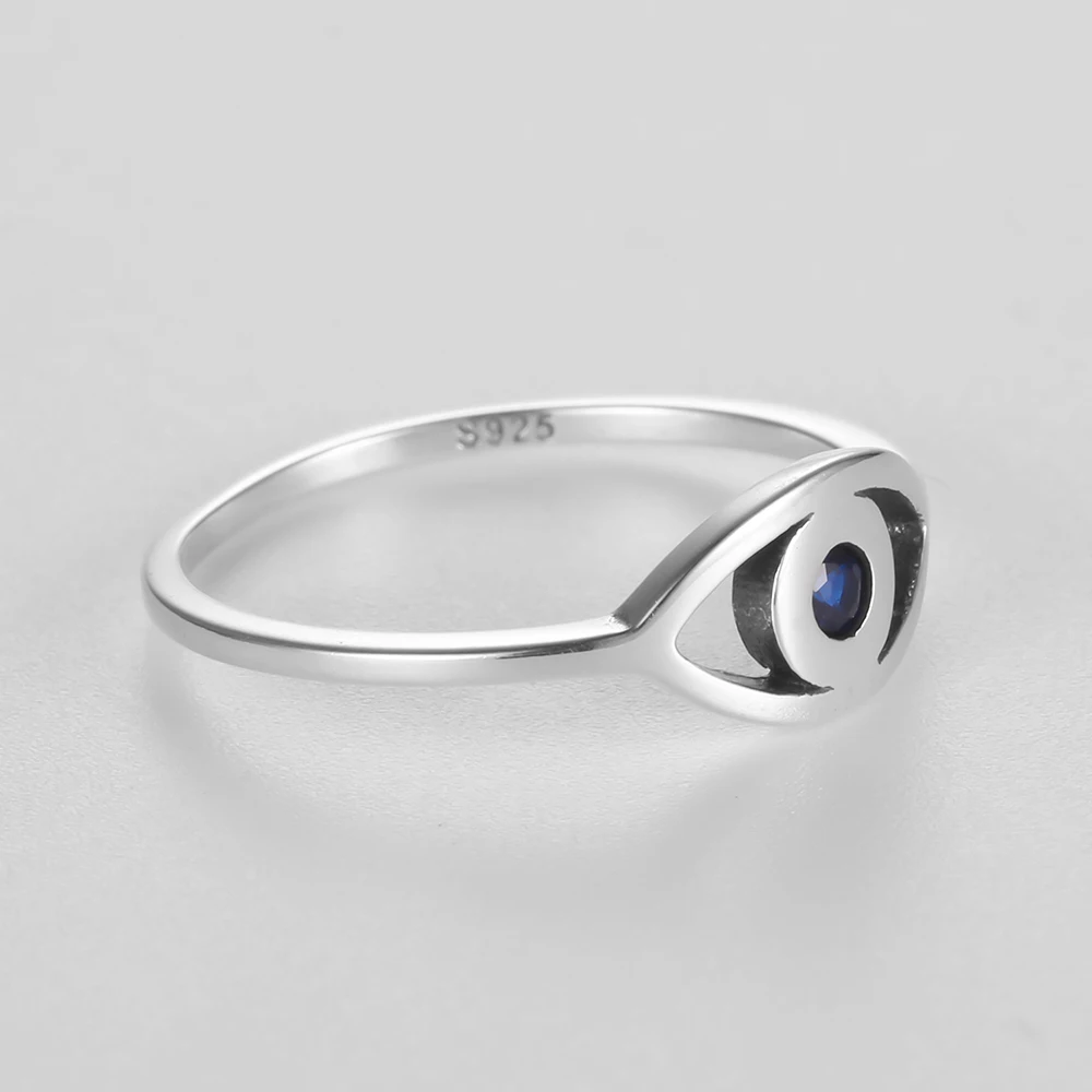 Kameraon Genuine S925 Sterling Silver Lucky Eye Ring Blue CZ Wedding Rings for Women Turkey Fine Jewelry Birthday Party Gift