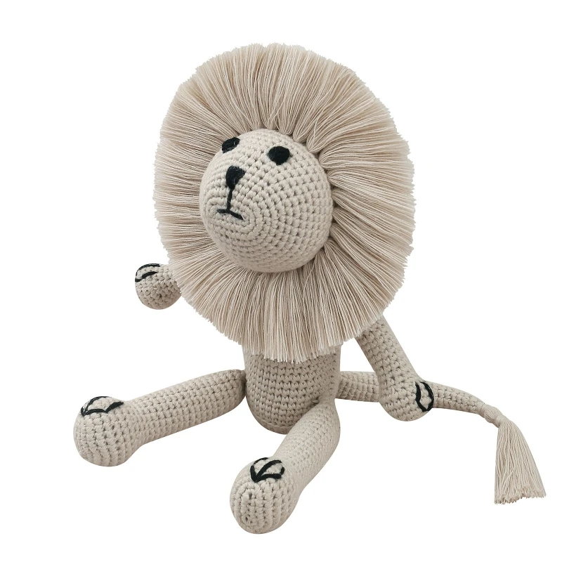 11in Crochet Lion Stuffed Animal Doll Soft Knit Toy Room Decoration Emotion Appease for Baby Office Ornament Bag Decors P31B