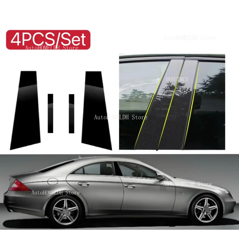 

4Pcs Silver Carbon Gloss Black Pillar Post Fit For MERCEDES CLS C219 2006 2007-2011 Door Side Window Decor Cover Accessories