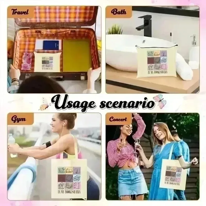 Borsa per il trucco in tela con motivo floreale carino da 2 pezzi e borsa a tracolla riutilizzabile borsa di grande capacità per lo Shopping