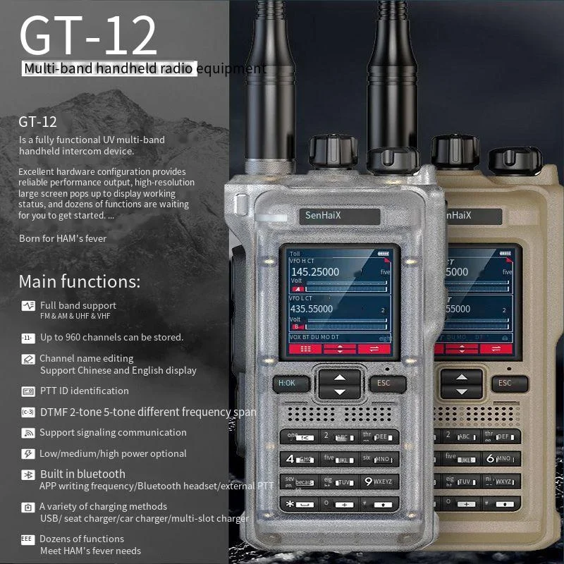 SENHAIX GT-12 PRO 10W Multi-band Handheld Walkie-talkie Outdoor Handheld APP Bluetooth GPS Writing Frequency Fast Frequency