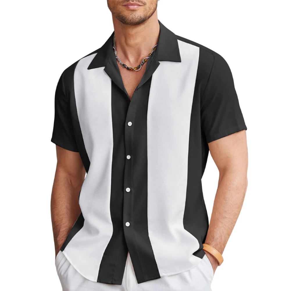 

Hot Stylish Comfy Fashion Men Shirt Tops Regular Summer Vintage Bowling Breathable Button Down Casual Collared