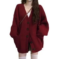 Patch Pockets Button Front Knit Cardigans Women Elegant Long Sleeve Cardigan Sweater For Spring & Fall Loose Carigans Jackets