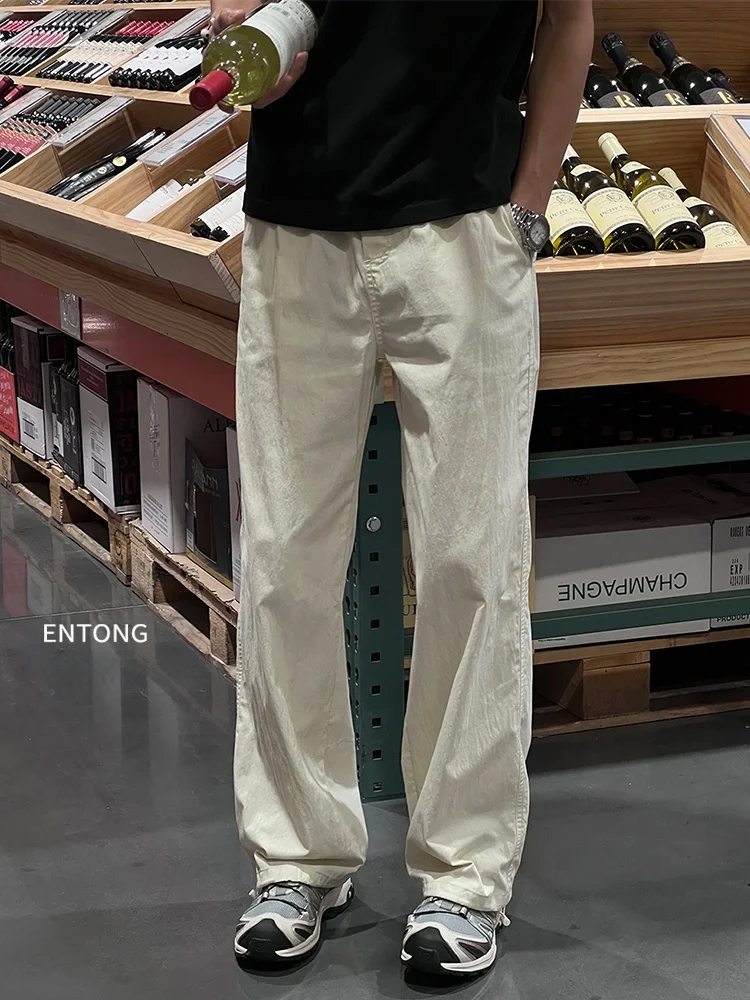 

Cleanfit American Sle Loose Fit Light Color Men's Casual Pants Autumn New Straight Leg Long Trousers Entong Polyester Fiber