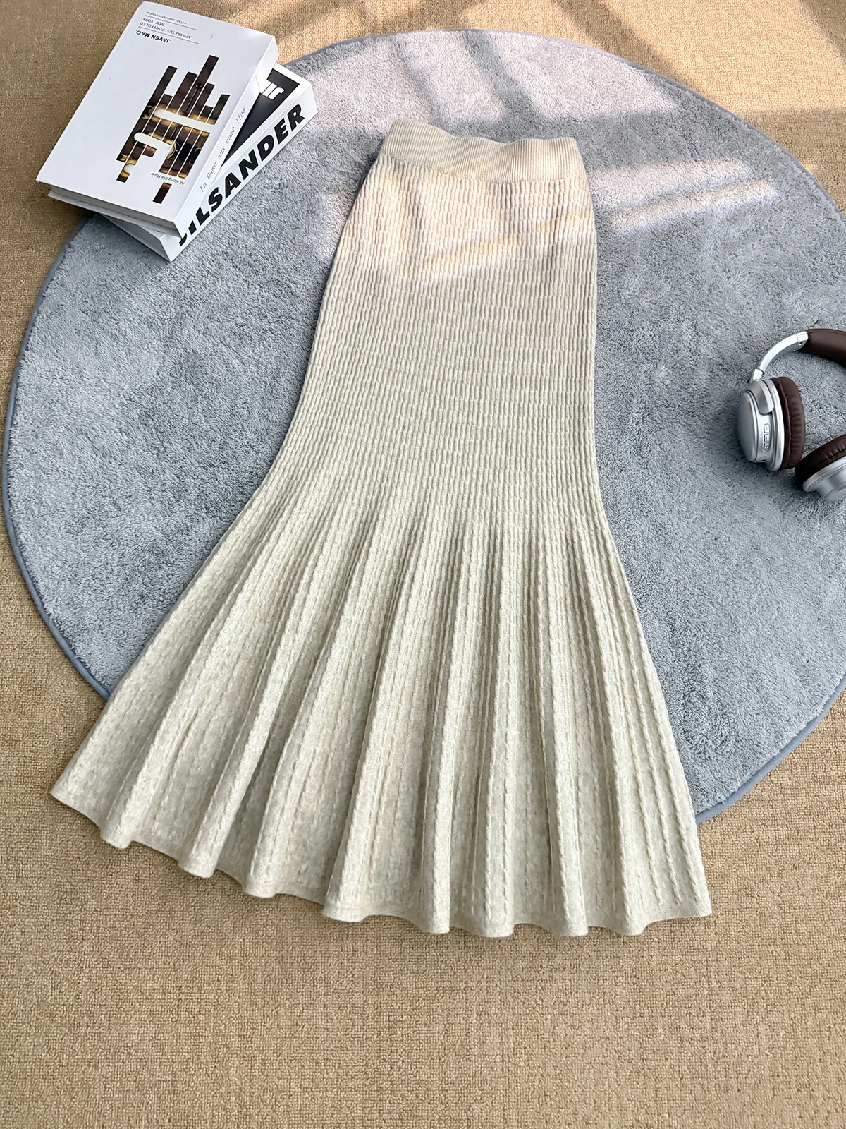 

Вязаная юбка-трапеция Oaeal с высокой талией для женщин, осенне-зимняя, в комплекте с свитером, для фигуры типа «груша», юбка-«рыбий хвост» для повседневной носки