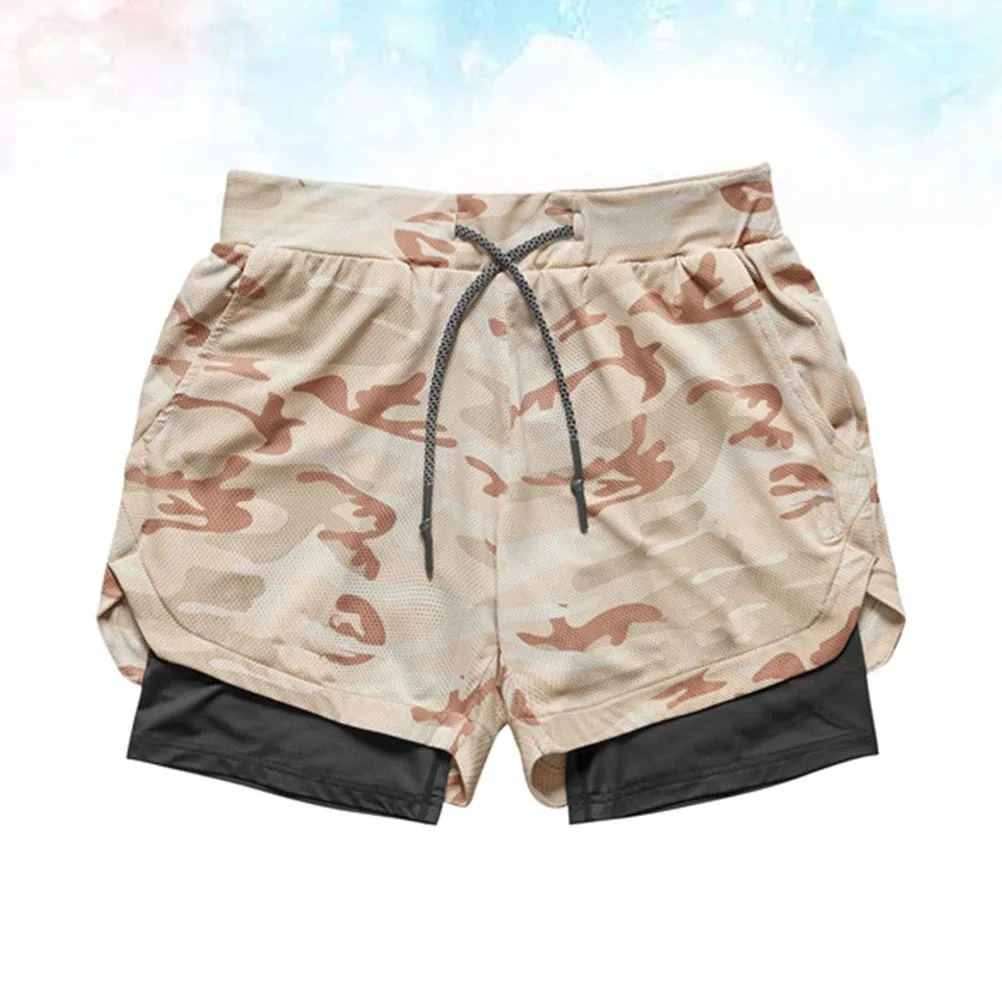 

Camouflage Khaki Summer Sports Trunks for Man Breathable Adjustable Rope Running Shorts Pockets Leisure Exercise Casual Pants