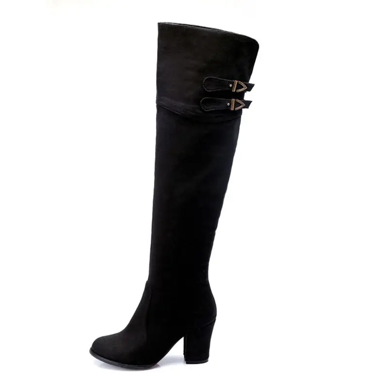 Winter Boots Real  Big Size 32-54 Women Knee High Boots Sexy Chunky Heels Round Toe Spring Autumn Shoes Less Platform 722-2