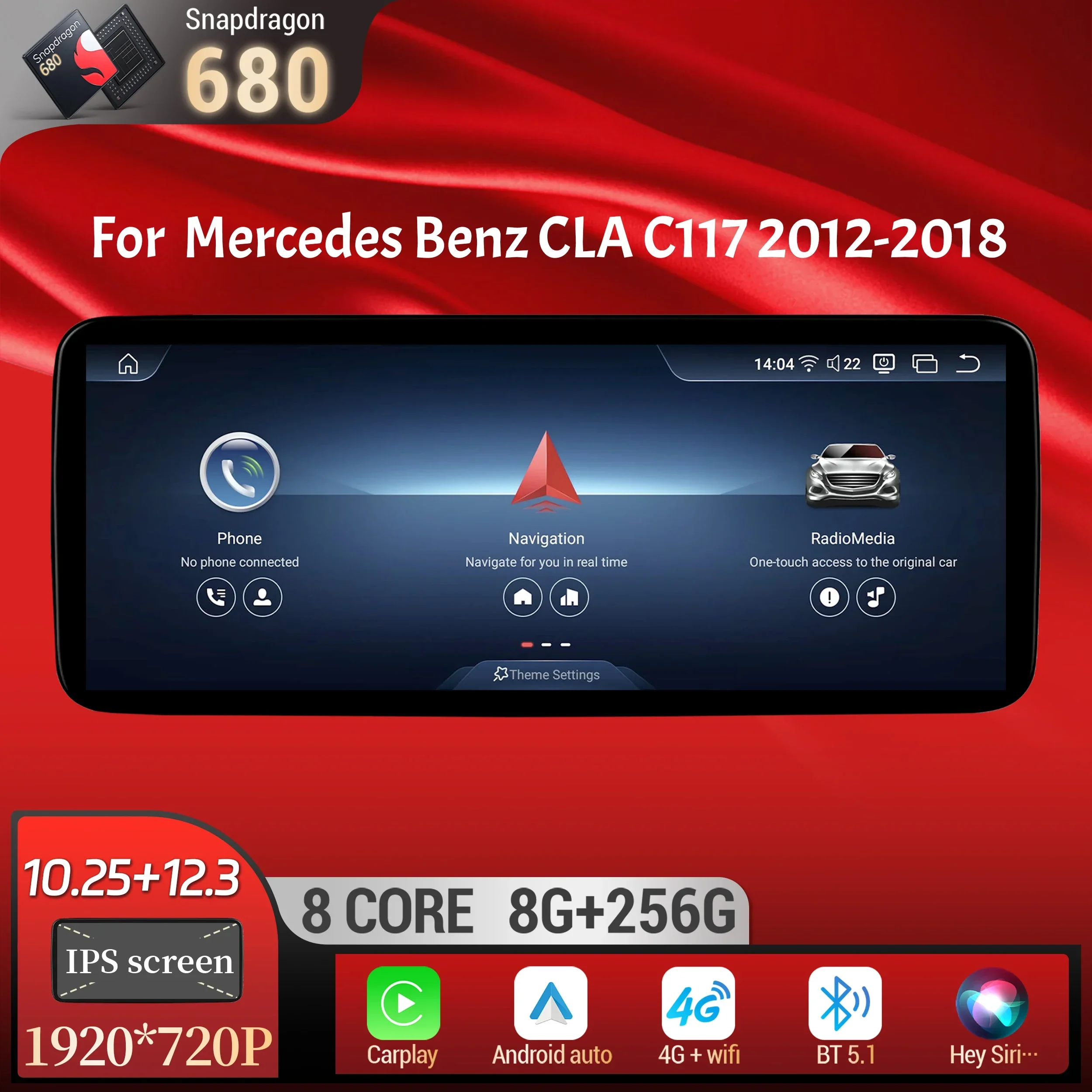 

Car Radio For Mercedes Benz CLA C117 2012-2018 GPS Android 14 Wireless Bluetooth Carplay Snapdragon 680 Head Unit Touch Screen
