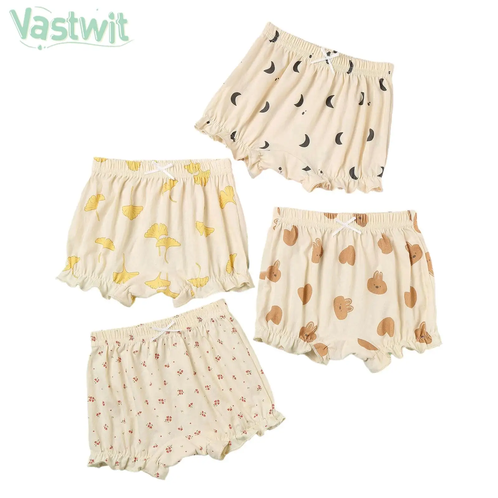 

Infant Girls 4Pcs Set Sweet Cute Print Casual Shorts Elastic Waist Cotton Bloomers Diaper Covers Daily Wear Homewear Sleepwear