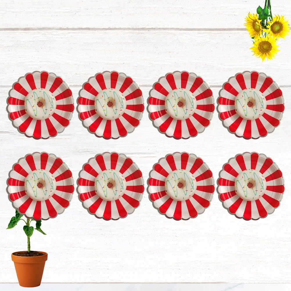

8 PCS Birthday Party Meal Plate Cake Circle Base Stripe Tray Tableware Paper Food