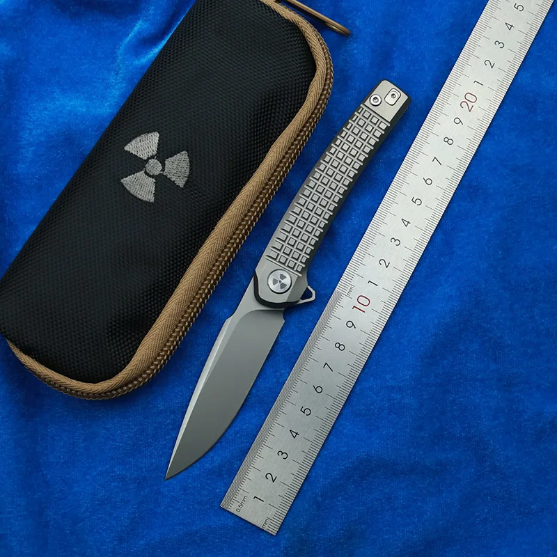 

LEMIFSHE JR9613 Folding knife M390 blade ceramic bead bearing fin style camping fishing survival pocket knife titanium shank