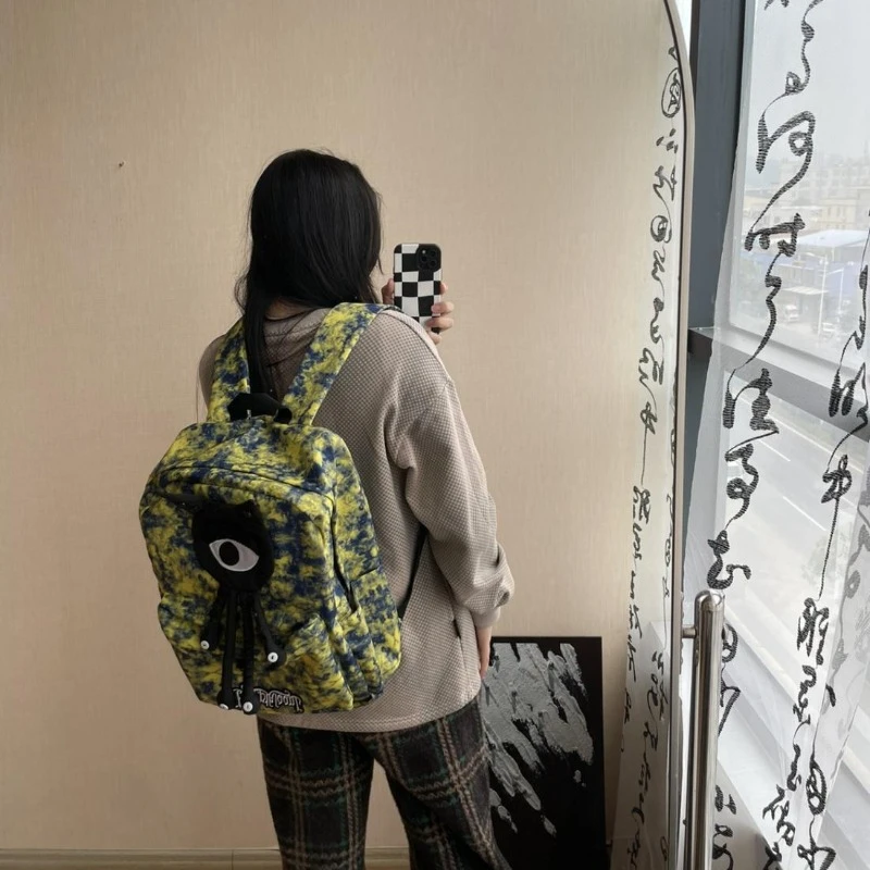 Trendy Harajuku Gothic Punk Backpack Funny Cartoon Casual College Students Backpacks Vintage Personality Backpacks All Match Ins