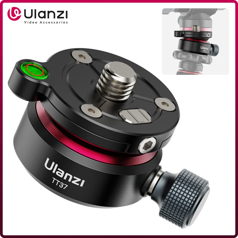 Ulanzi TT37 Mini Leveling Base Tripod Head Universal Horizontal Adjustment Mount Panoramic Head 3/8'' 1/4'' Screw for DSLR Shot