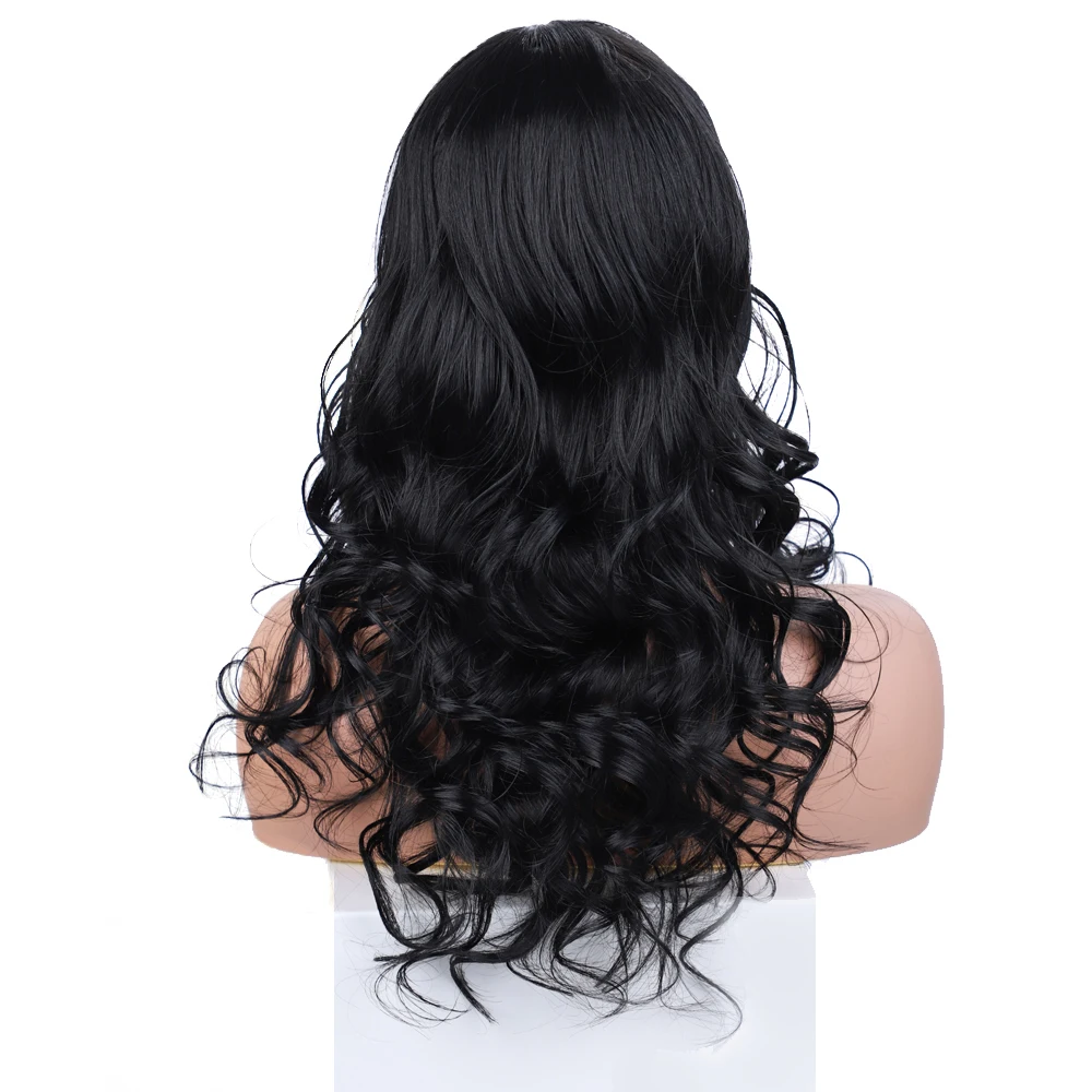 Loose Curly Synthetic Wigs for Women Long Curly Black Synthetic Hair Middle Part Wigs Synthetic Curly Wigs Artificial Scalp Wigs