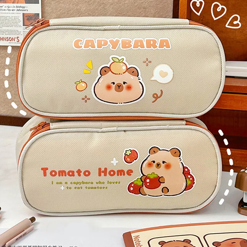 Astuccio con stampa capibara spaziosa e carina, essenziale per articoli di cancelleria per studenti, esigenze scolastiche, cosmetici e oggetti da viaggio