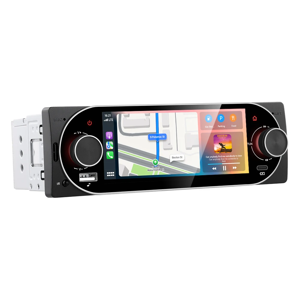 Podofo 5,1 Zoll 1 Din Autoradio MP5-Player, kabelloses Carplay, Android Auto, Mirror Link, HD 1120*480 Touchscreen, FM-Radio, USB, BT, EQ, Multimedia-Videoplayer, Lenkradsteuerung, Unterstützung für