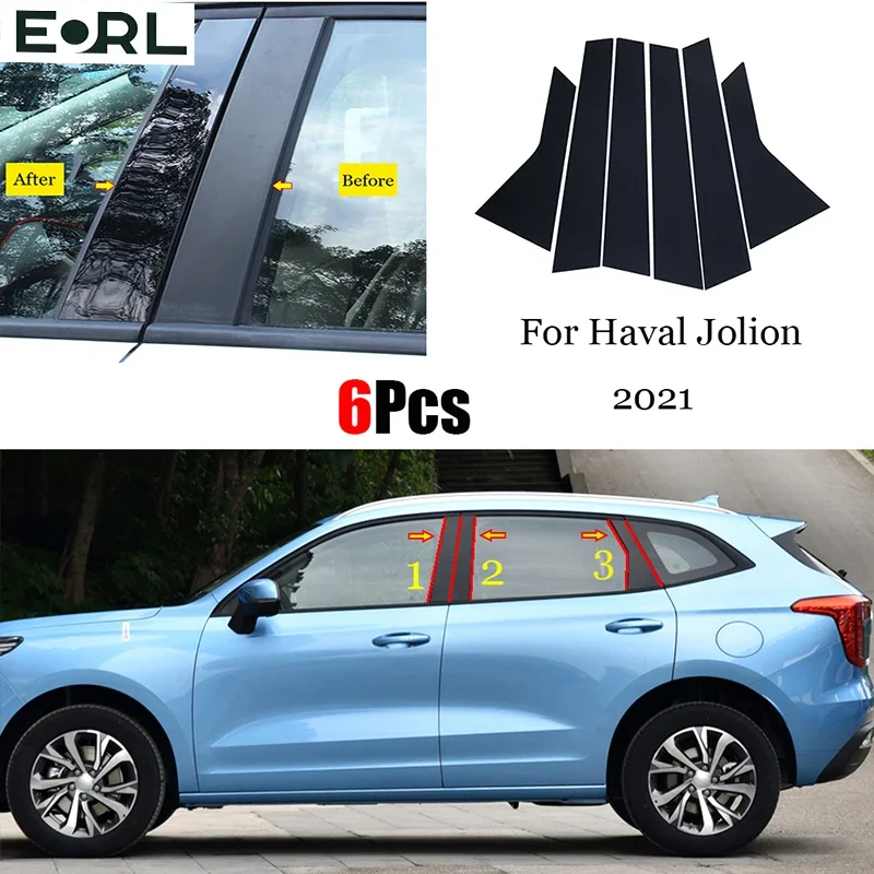 

New Arrival 6PCS Window Trim Cover BC Column Sticker Fit For Haval Jolion 2022 2021 Polished Pillar Posts