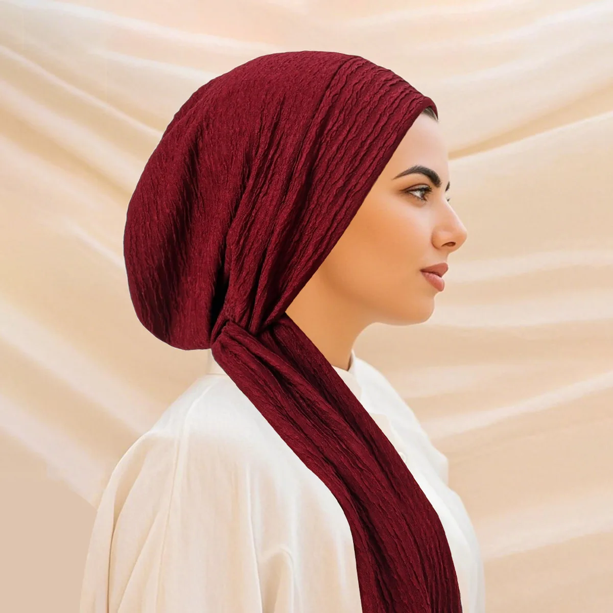 

Muslim Hijab Crinkle Turban Hat Women Solid Color Long Tail Bonnet Chemo Cap Hair Loss Head Scarf Wrap Beanies Turbante Mujer