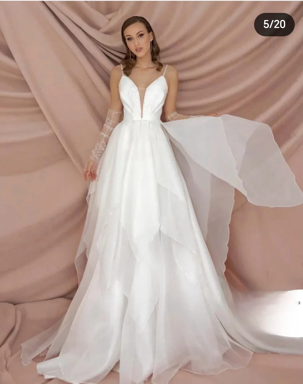 

Customize To Measures 2025 A_Line Wedding Dresss Deep V-Neck Spaghetti Strap Organza Pleat Bridal Gowns vestidos de noche elegan