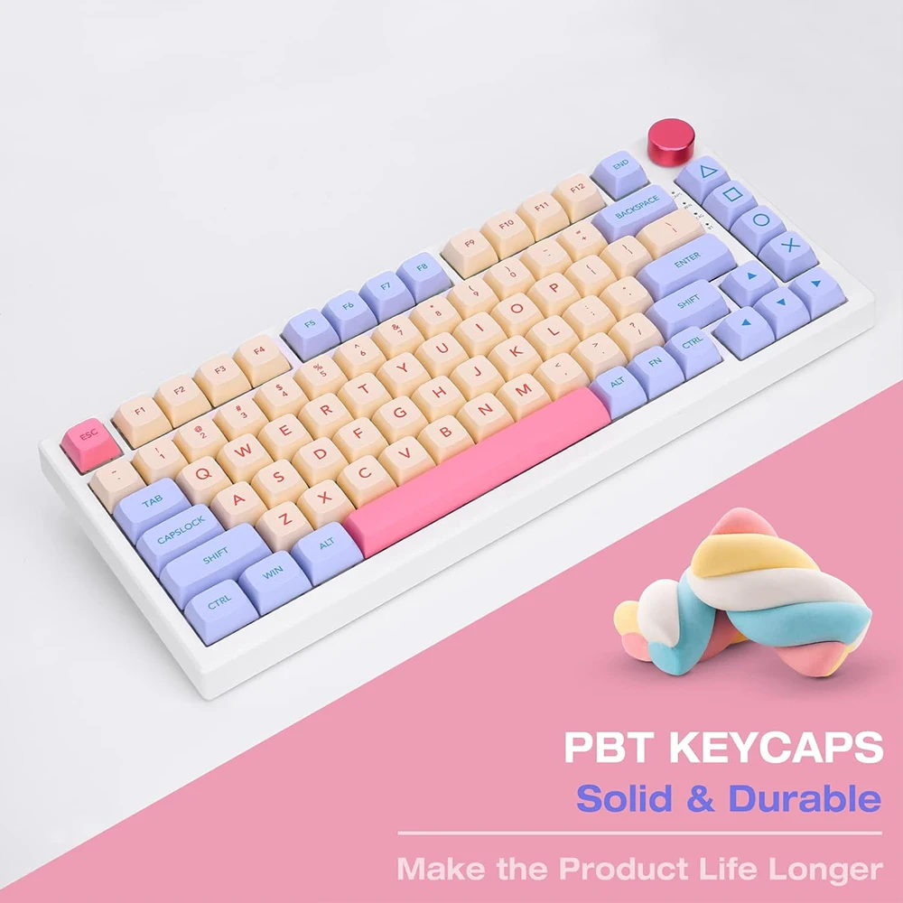 XDA PBT keycap,Marshmallow Cute Pink Purple Keycaps set para Cherry MX/Kaihua switch, Teclado mecánico para juegos