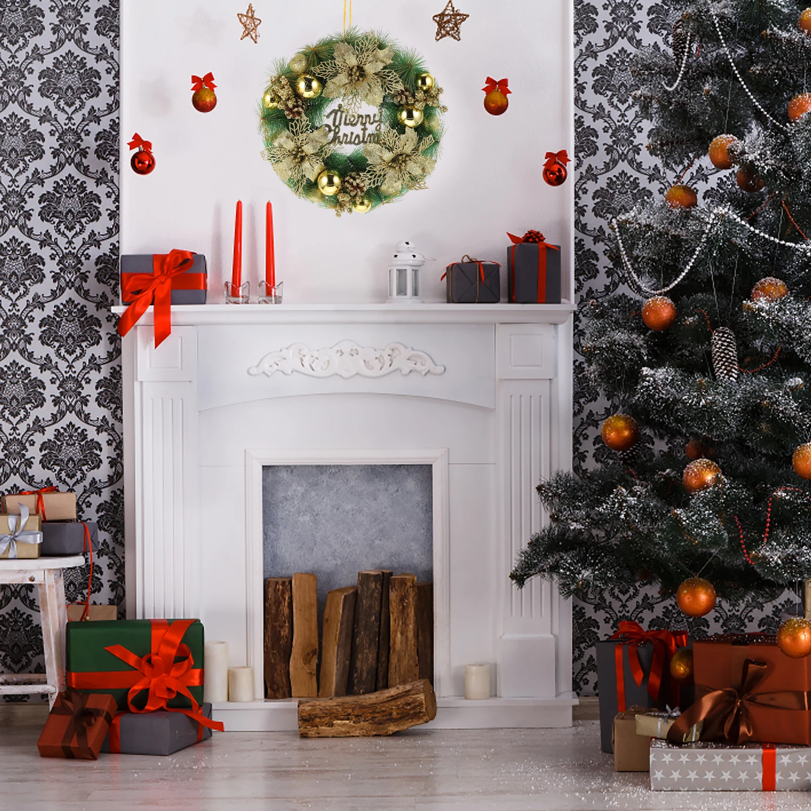 

Christmas Wreath Pendant 30Cm Creative Hanging Decor Door Wall Garland Party Supplies Holiday Ornament Festive Decoration