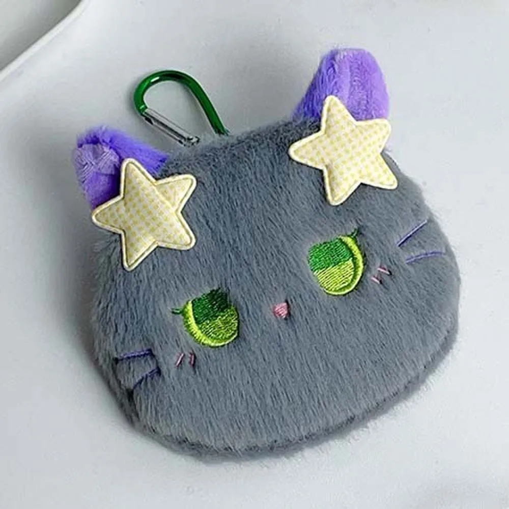 Star Decor Cat Coin Purse Faux Fur Compact Size Earbud Storage Bag Fabric Lightweight Texture Mini Wallet Gift Choice