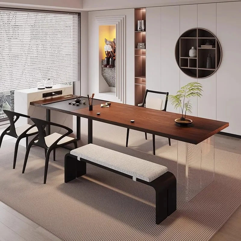 Solid wood tea table with built in kettle, integrated modern simple tea room office tea table