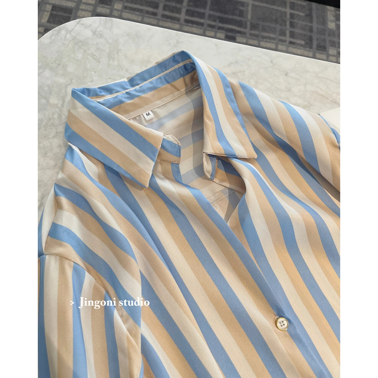 Top Women Shirt Blouses Y2k 2023 New Korean Vintage Clothing Oem Luxury Chic Long Sleeve Stripe Elegant Stylish Spring Summer