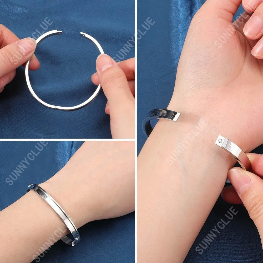 Picture 4: 2Pcs Bracelet Blank Stainless Steel Hinged Bracelets Blank 51x61mm Empty Cuff Bangle Grooved Inlay Bracelet Base for Jewelry kit