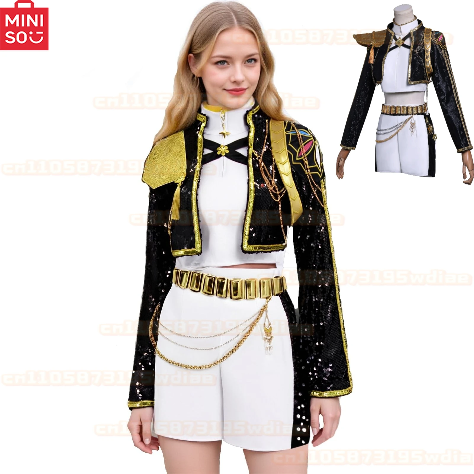 

Kpop Demon Hunter huntrix Rumi Cosplay Costume Wig Zoey Mira Cos Anime Cos Black Glod Costume Full Set of Clothes for Woman
