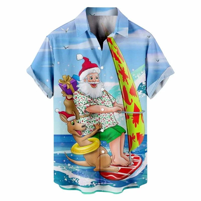 Men\'s Christmas Shirt Fun Hawaiian Shirt, 3D Printed  Santa Claus, Christmas Reindeer, Pattern Kangaroo, Summer Men\'s Shirts