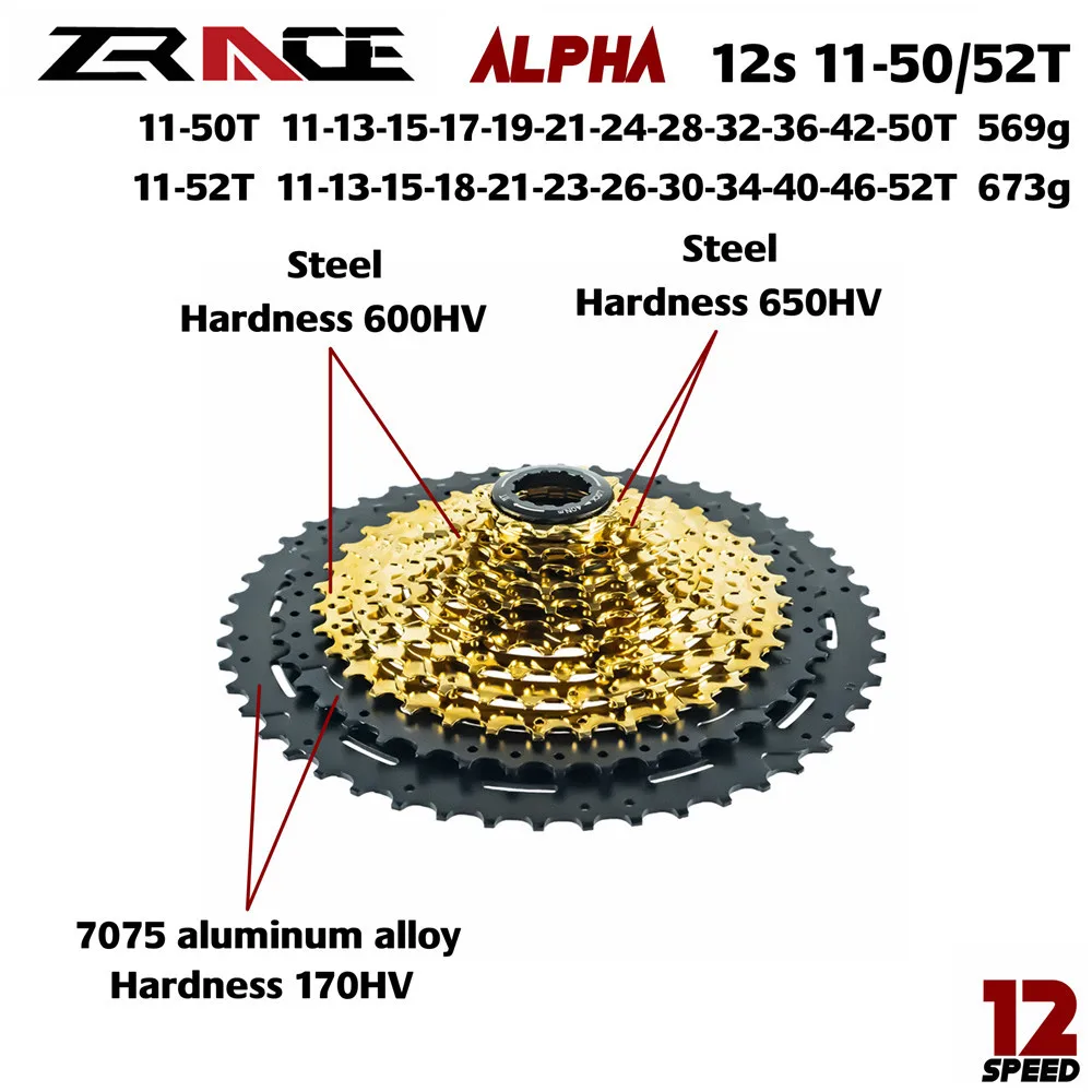 

НОВЫЙ ZRACE Alpha 12s Легкая кассета 12 скоростей 50T/52T MTB велосипед с механизмом свободного хода AL7075 Горный велосипед Freewheel