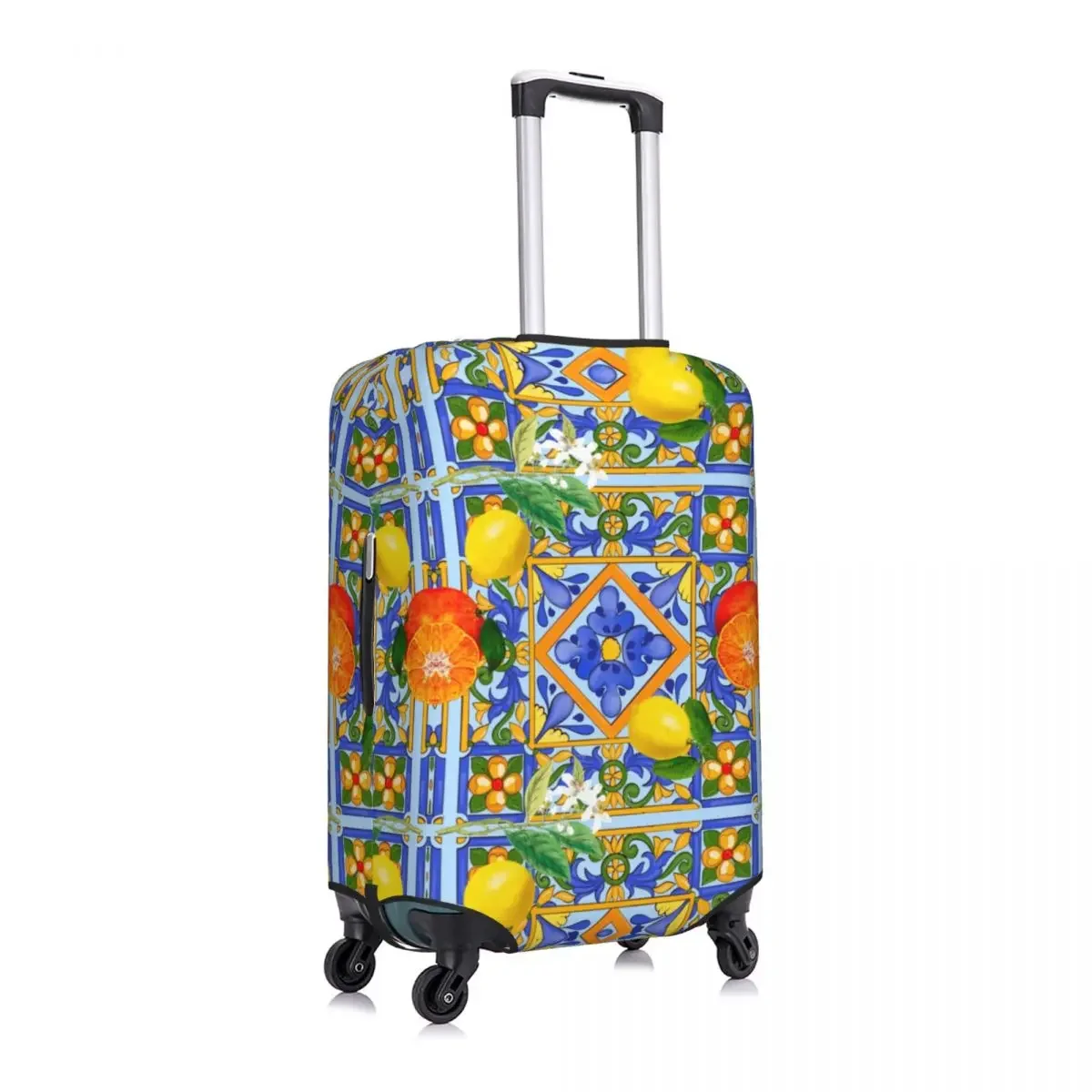 Custom Sicilian Tiles Summer Fruit Oranges Lemons Suitcase Cover Washable Luggage Covers Protector for 18-32 inch