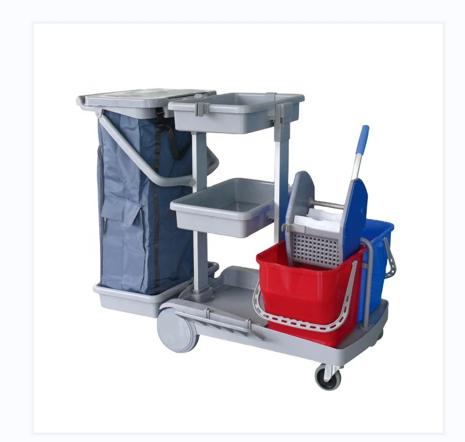 

Hot Selling Cleaning Janitorial Cleaning Plastic Trolley Cart With Down Press Bucket Wringer Hotel Cleaning Cart