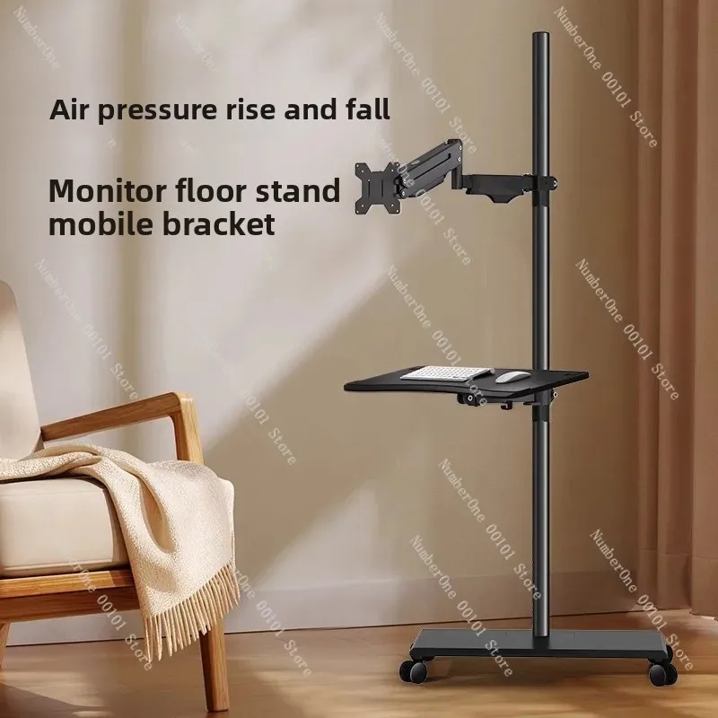 Mobile Standing Desk with Monitor Mount, Height Adjustable Floor-to-Ceiling Computer Stand with Keyboard Tray