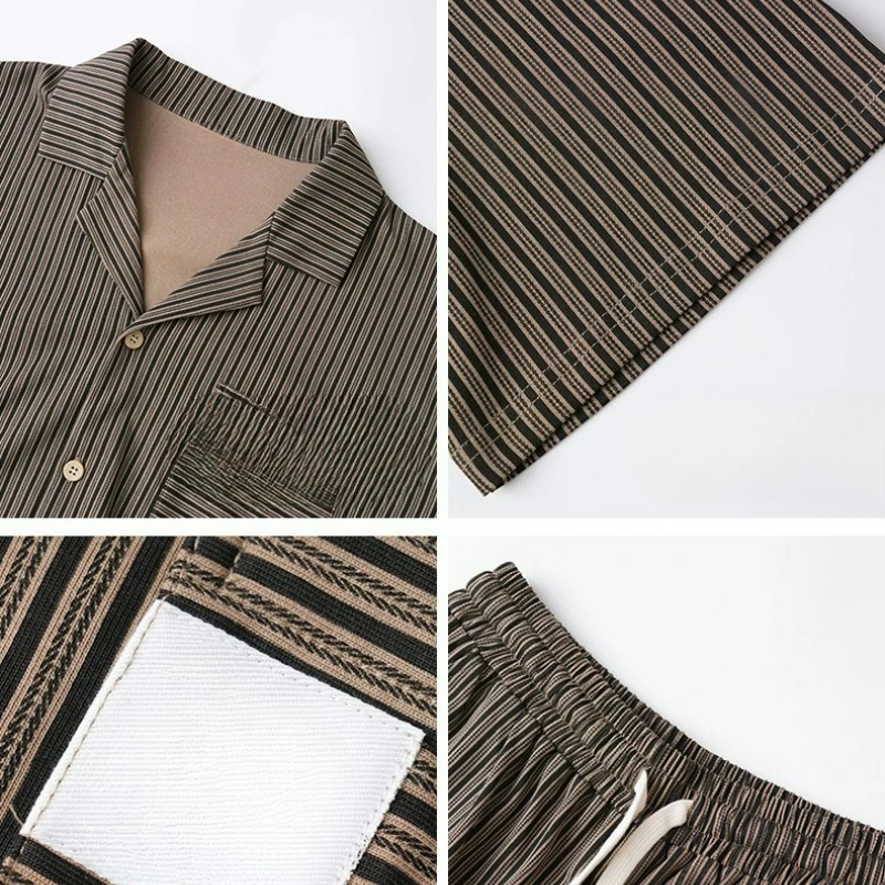 Pajamas Men's Summer Short-sleeved Cardigan Pure Cotton Striped Can Be Worn Outside Loungewear Suit Temperament Fashionable