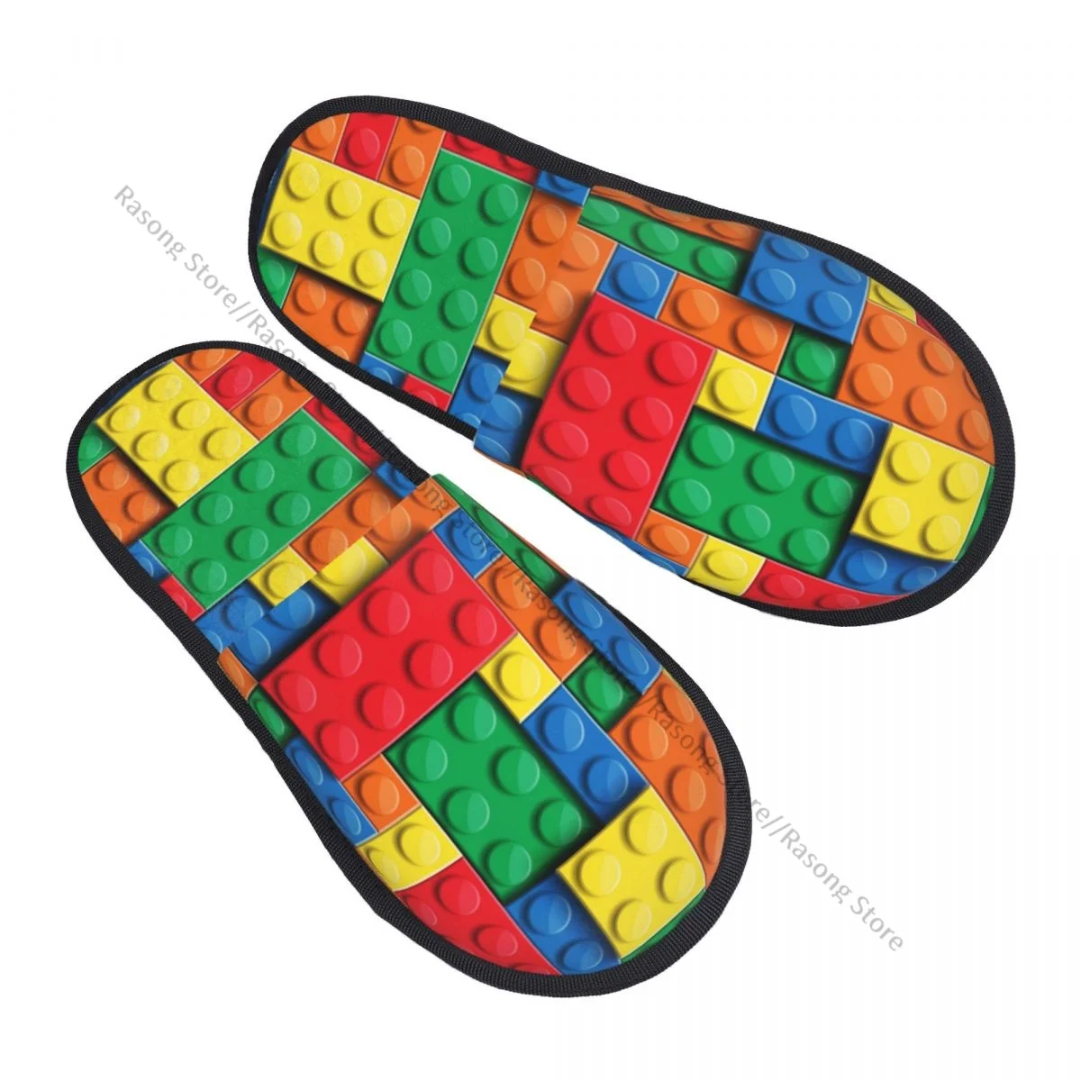 Winter Slipper Woman Man Fluffy Warm Slippers Colorful Building Blocks Bricks House Slippers Shoes