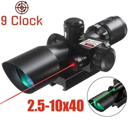 2.5-10x40 Laser Scope Riflescope Red Green Illuminated Mil-dot Reticle Tactical Rifle Scope with Laser Sight Hunting Accessory