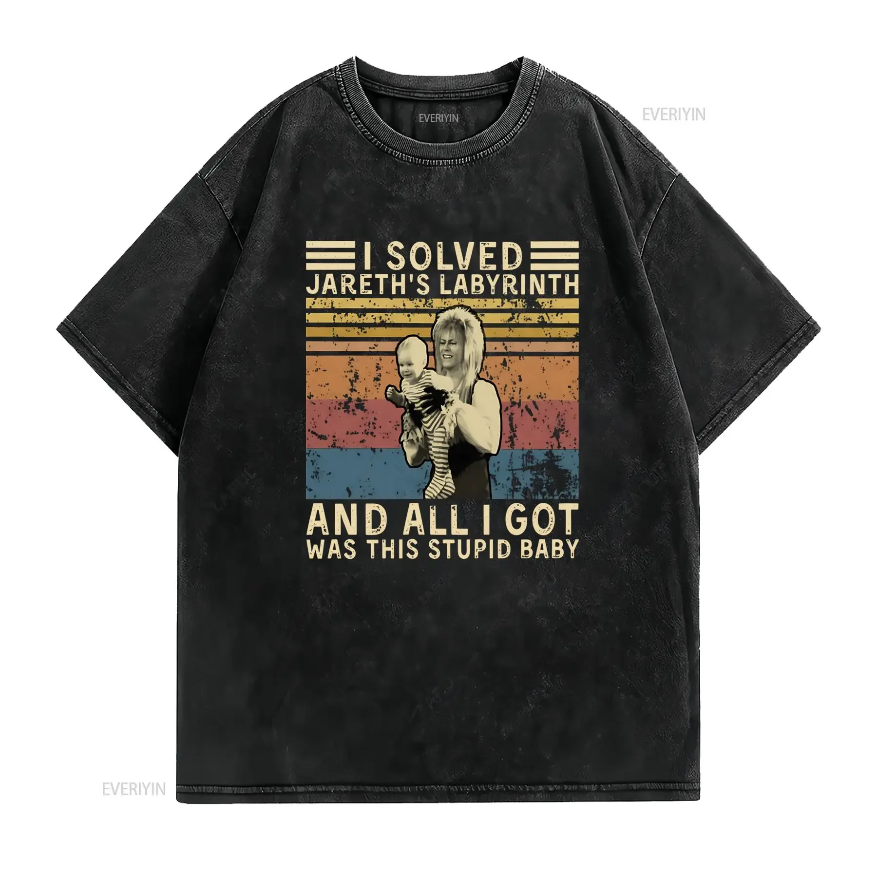 Retro Vintage Labyrinth Jareth Funny Movie Quote Print Casual T Shirt vintage Washed Slightly Breathable Stretched Unisex