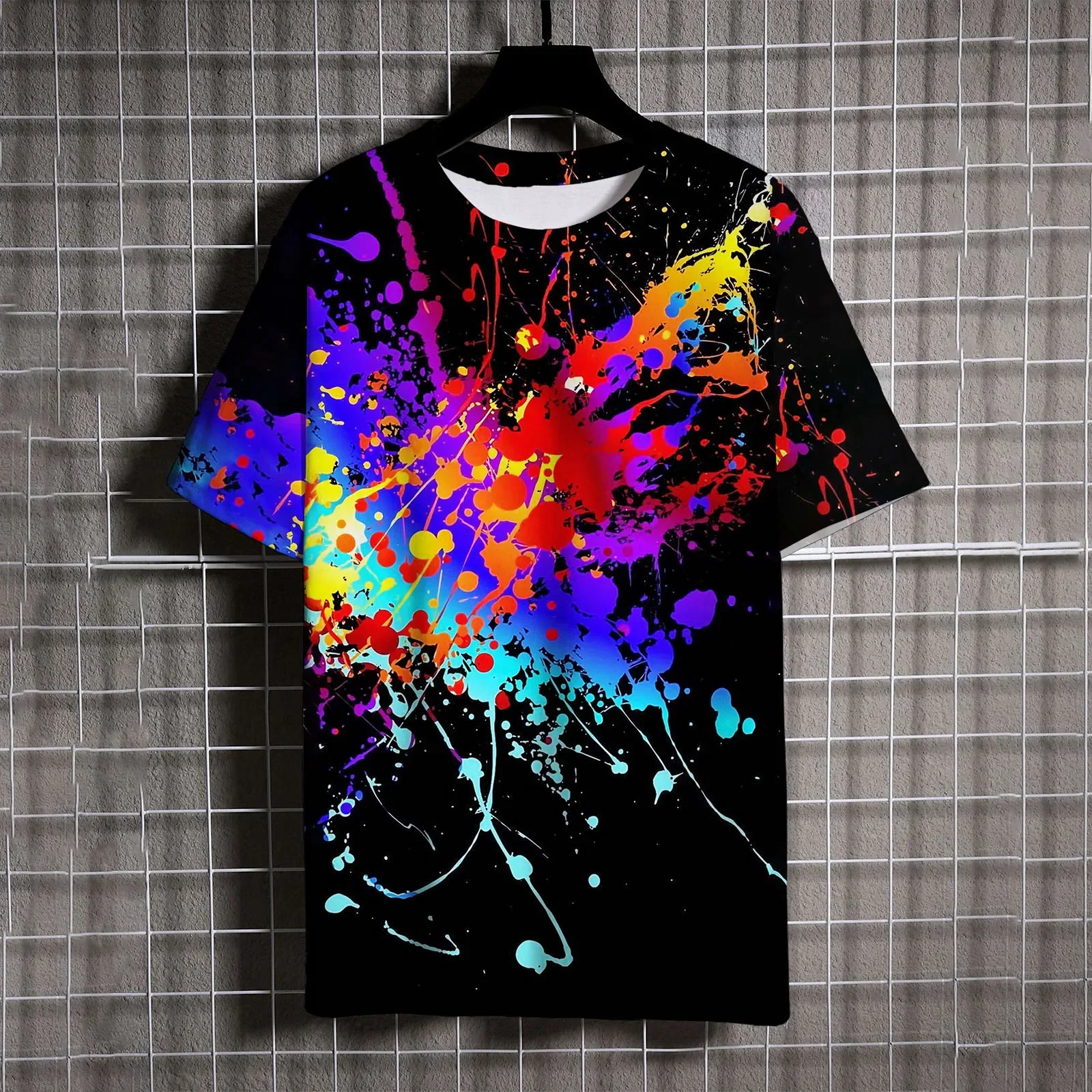 Casual and Versatile Luxury Brand Short Sleeve Stylish Graffiti Print Round Neck T-shirts for Men Comfortable Men\'s Clothing