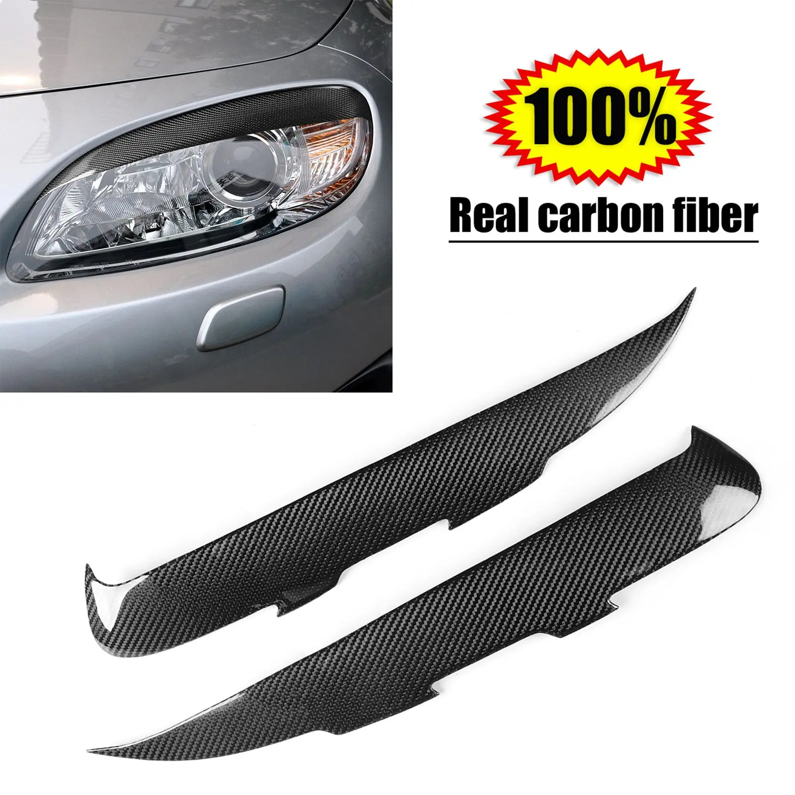 Carbon Fiber Headlight Eyebrow Eyelid Cover Trim for Mazda MX5 Miata 2009-2012