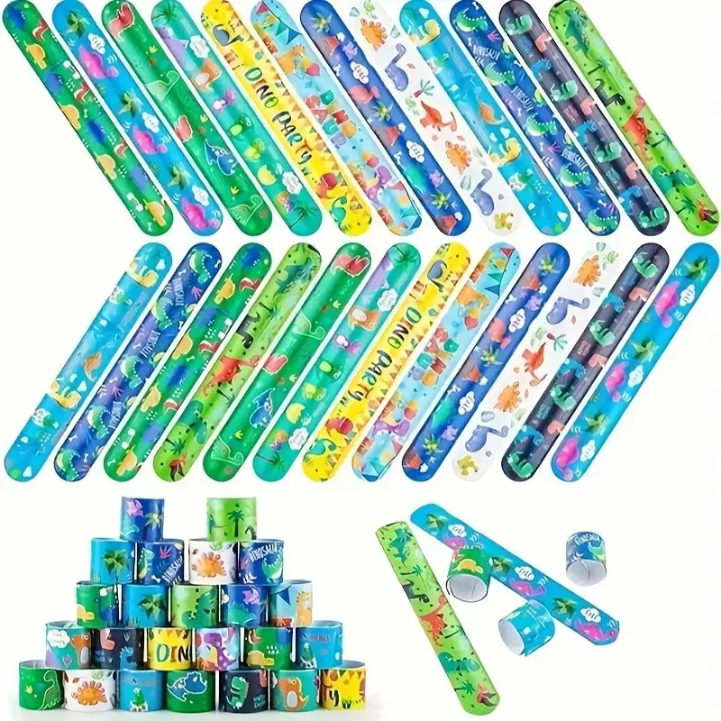 Dinosaur Animals Theme Slap Bracelets Bulk Pack for Kids & Adults Birthday Party Favors School Prizes Goodie Bag Wristbands