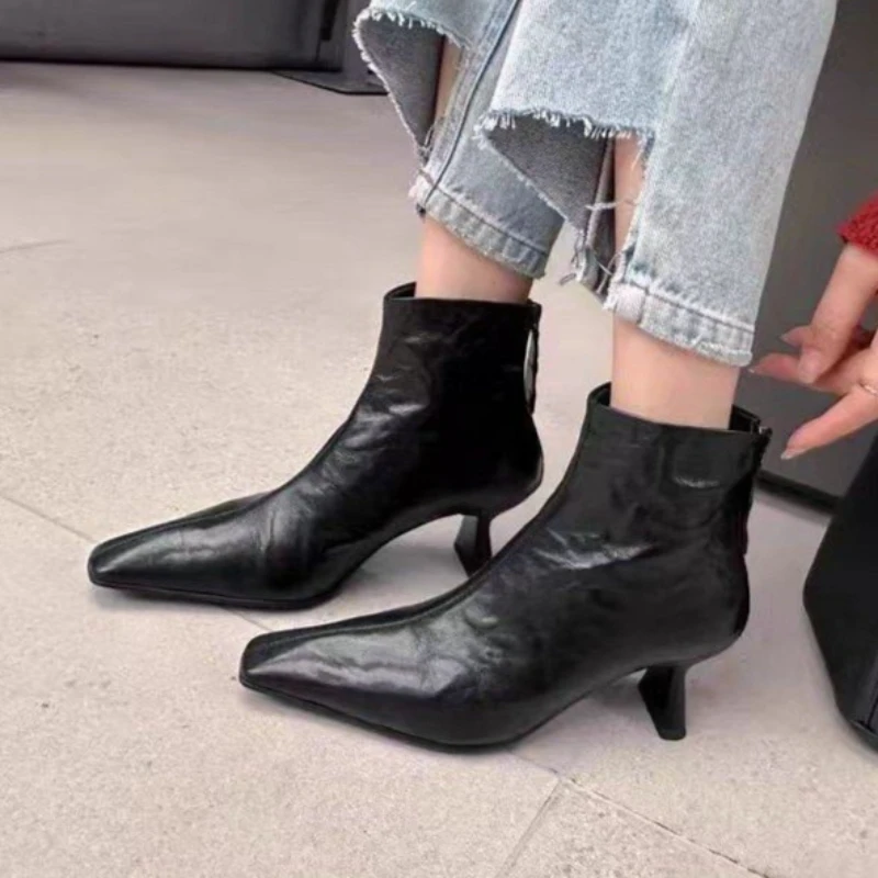 

High Heels Women's Ankle Boots Pointed Toe Heeled Shoes for Woman Winter Short Boots 2026 Designer Pumps Mujer Chelsea Botas