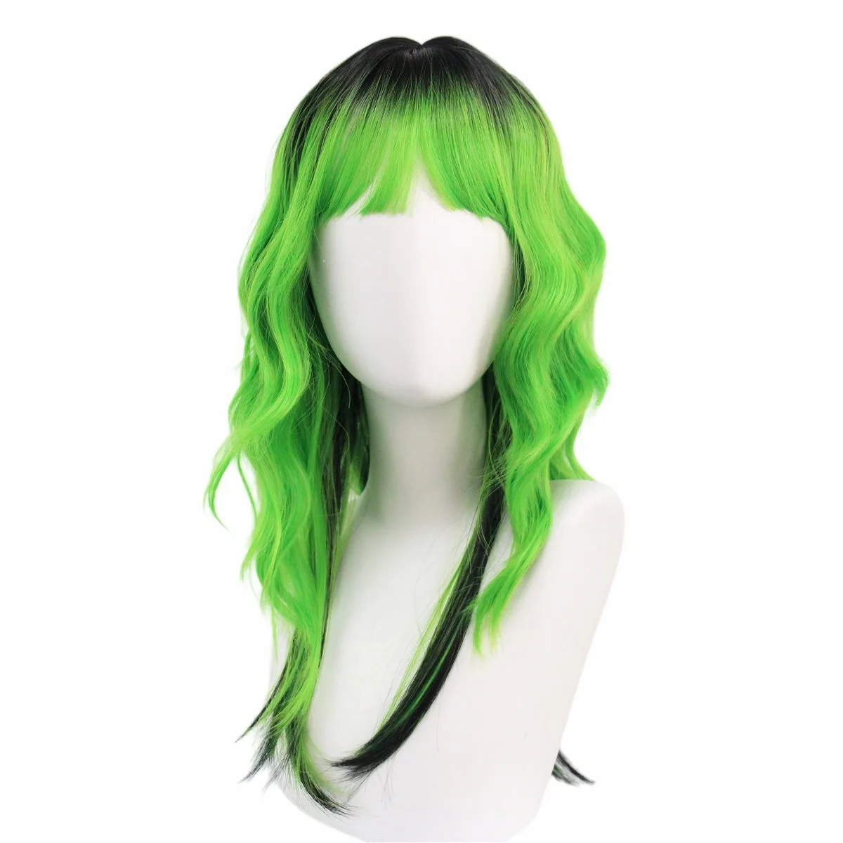 Black to Green Ombre Wavy Synthetic Wig with Bangs, Long Hair for Halloween, Cosplay and Themed Parties view 2