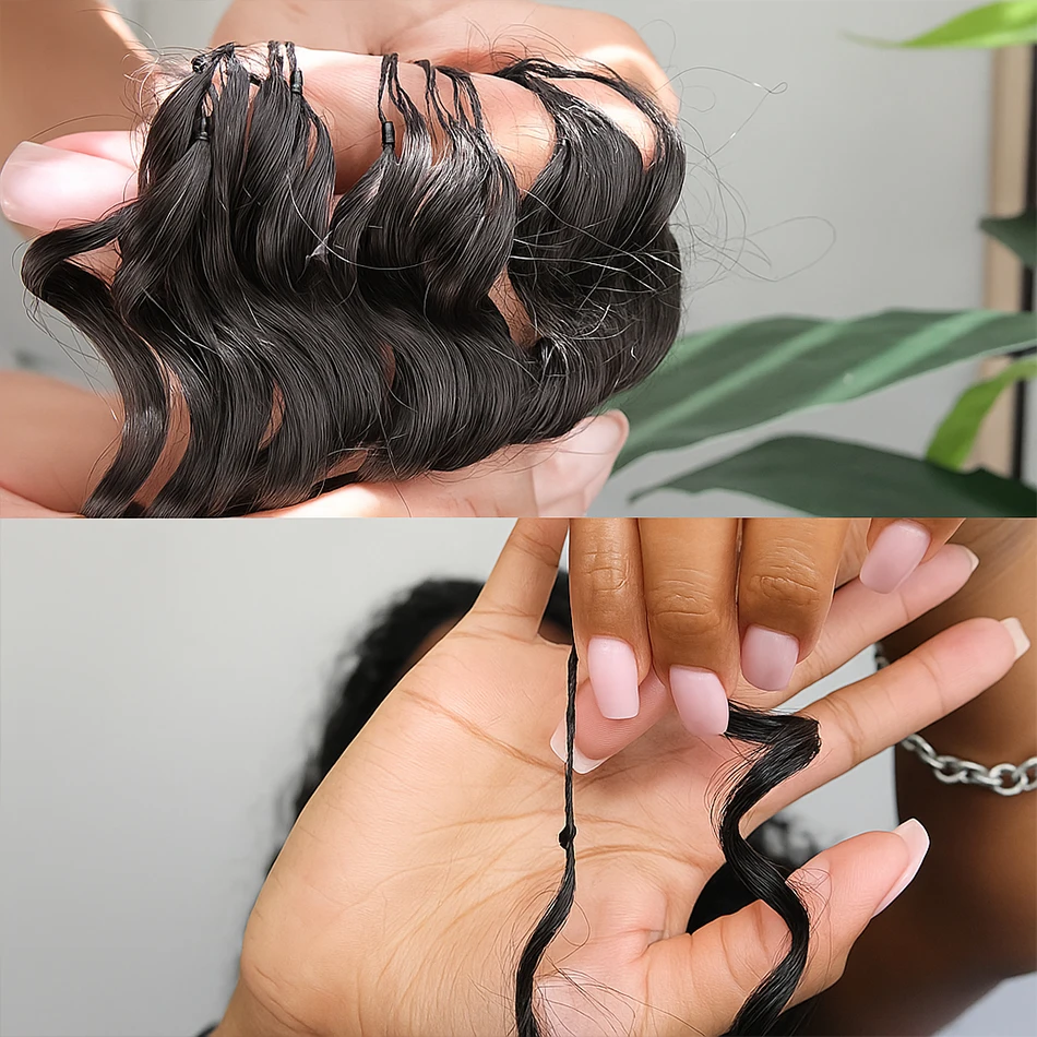 وصلات شعر كروشيه موجة عميقة شعر بشري كروشيه مجعد بدون عقد ريشة غير مرئية مع سلسلة في الأوسط منفصل مسبقًا #3