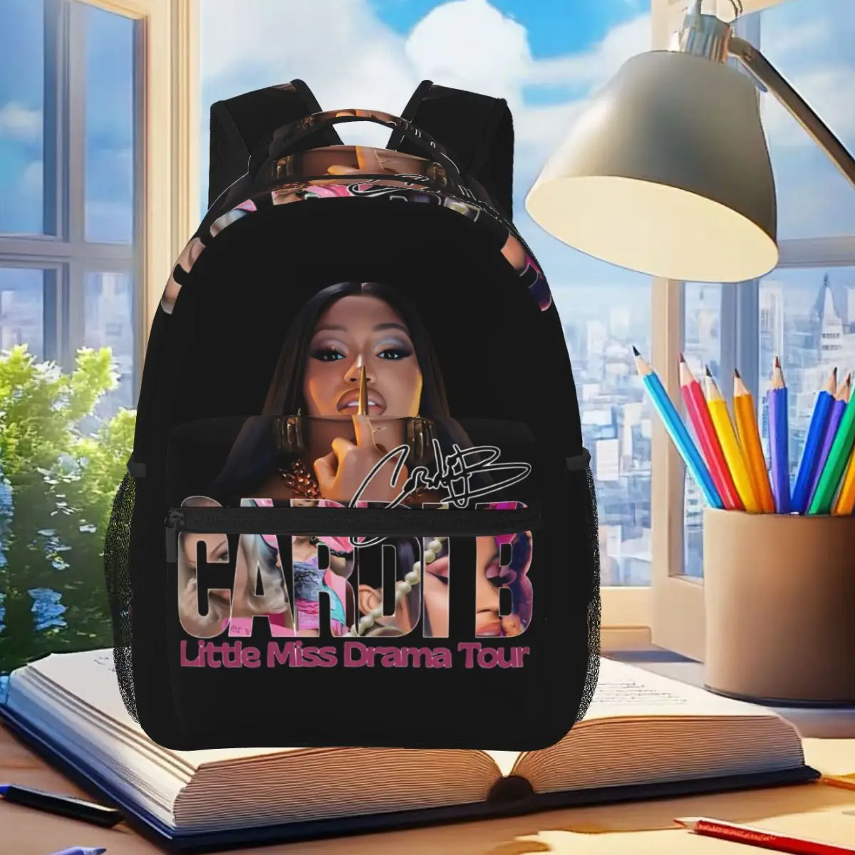

Retro Cardi B Little Miss Drama Tour Backpack Student Boys Girls BookBag Children School Bag Laptop Shoulder Bags for Men Women
