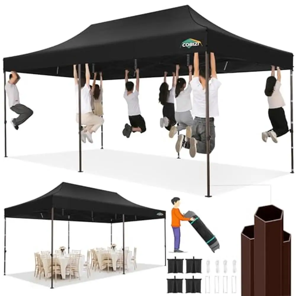 Commercial Grade 10x20 Heavy Duty Pop Up Canopy Tent Gazebo with Sandbags Ropes and Stakes Waterproof All Season Outdoor Party