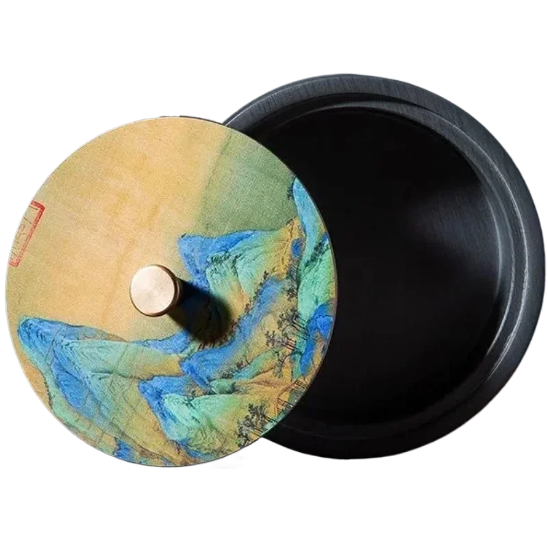 Chinese Style Round Ink Stone Calligraphy Painting Inkslab Retro Portable Writing Practice Vintage Ink Well Inkstone Paperweight